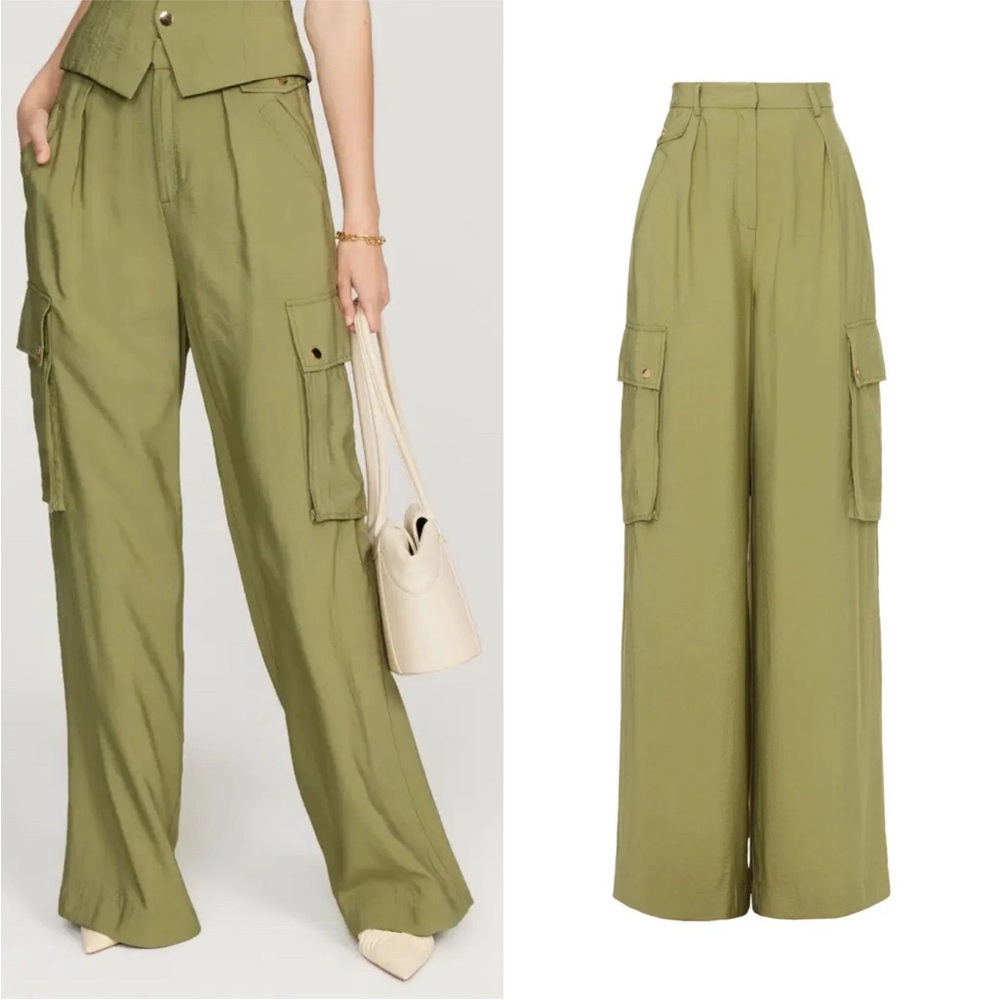 $445 NWT RAMY BROOK Emil High Waist Wide Leg Pants Olive Green Sz 2